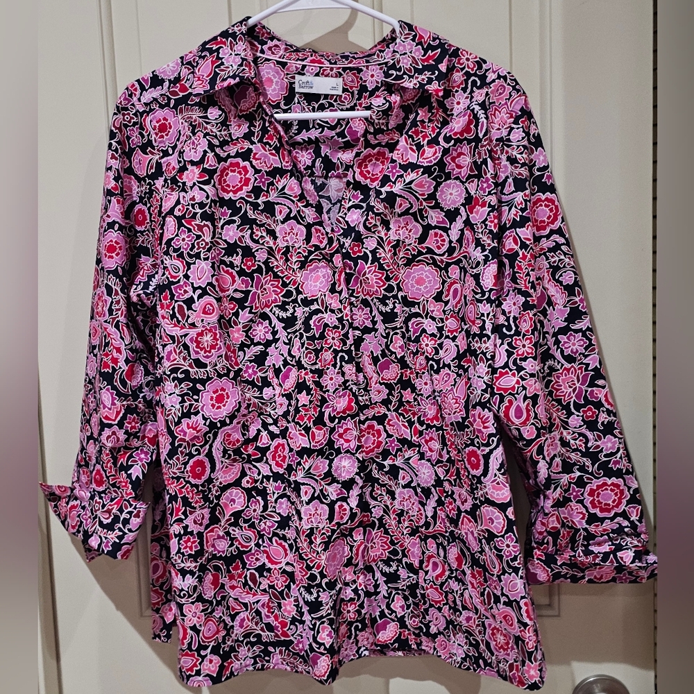 Women's Floral Pink and Black Top